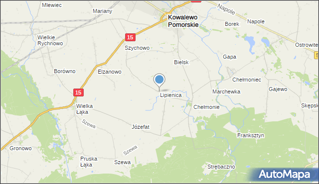 mapa Lipienica, Lipienica gmina Kowalewo Pomorskie na mapie Targeo